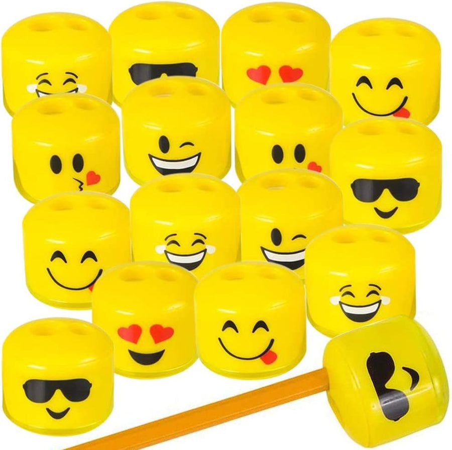 Emoticon Sharpeners for Kids, Bulk Pack of 24, Emoticon Smile Face Pencil and Crayon Sharpeners, Fun School Supplies for Children, Emoticon Birthday Party Favors for Boys and Girls
