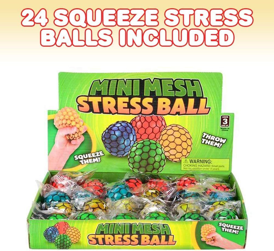 1.75" Mesh Stress Balls for Kids - Pack of 24 - Squeeze Toys in Assorted Colors for Anxiety Relief and ADHD - Fun Birthday Party Favors, Treasure Box Prizes for Classroom