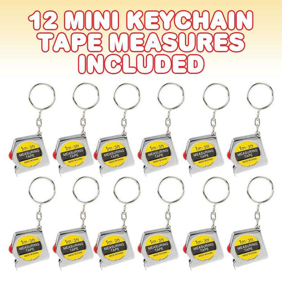 1.5" Tape Measure Keychains for Kids, Set of 12, Functional Mini Tape Measures with Stable Slide Lock, Birthday Party Favors, Goody Bag Fillers, Prize for Boys and Girls