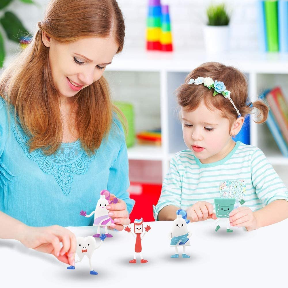 Dental Bendable Assortment, Set of 5 Flexible Figurines, Stress Relief Fidget Toys, Goodie Bag Stuffers, Piñata Fillers, Party Favors for Kids, Dental Toys Giveaways