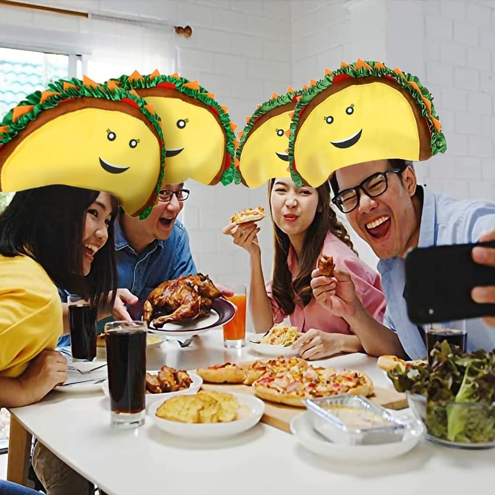 Funny Taco Hat, 1 PC, Fun Halloween Costume Accessory, Cinco De Mayo Party Supplies Decorations, One Size Fits Most, Crazy Silly Hat with Felt Toppings and Plush Fabric