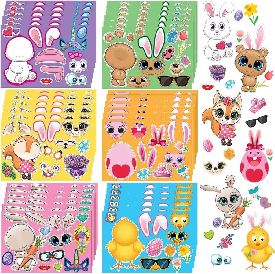 Easter Make Your Own Stickers, Bulk Easter Stickers for Kids, 96 Sticker Sheets with 6 Designs, Easter Basket Stuffers, Easter Egg Stickers and Bunny Stickers, Easter Crafts for Kids