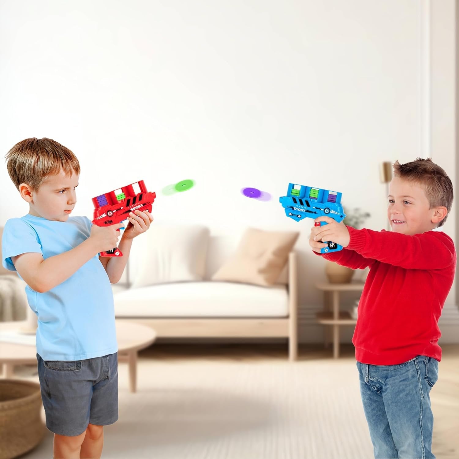 Foam Disc Launcher, Set of 2 Disk Shooter Toy Guns with 2 Guns and 36 Flying Disks, Outdoor Games and Activities for Summer Fun, Party Favors and Outdoor Toys for Kids Ages 8-12