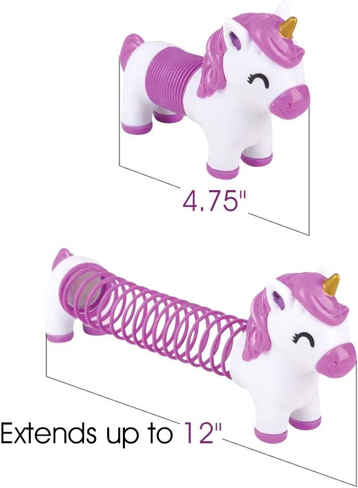 Rainbow Spring Unicorn Toys for Kids, Set of 12, Cute Unicorn Gifts for Girls and Boys, Fun Princess Birthday Party Favors and Goodie Bag Fillers, Stress Relief Fidget Toys, 4 Colors