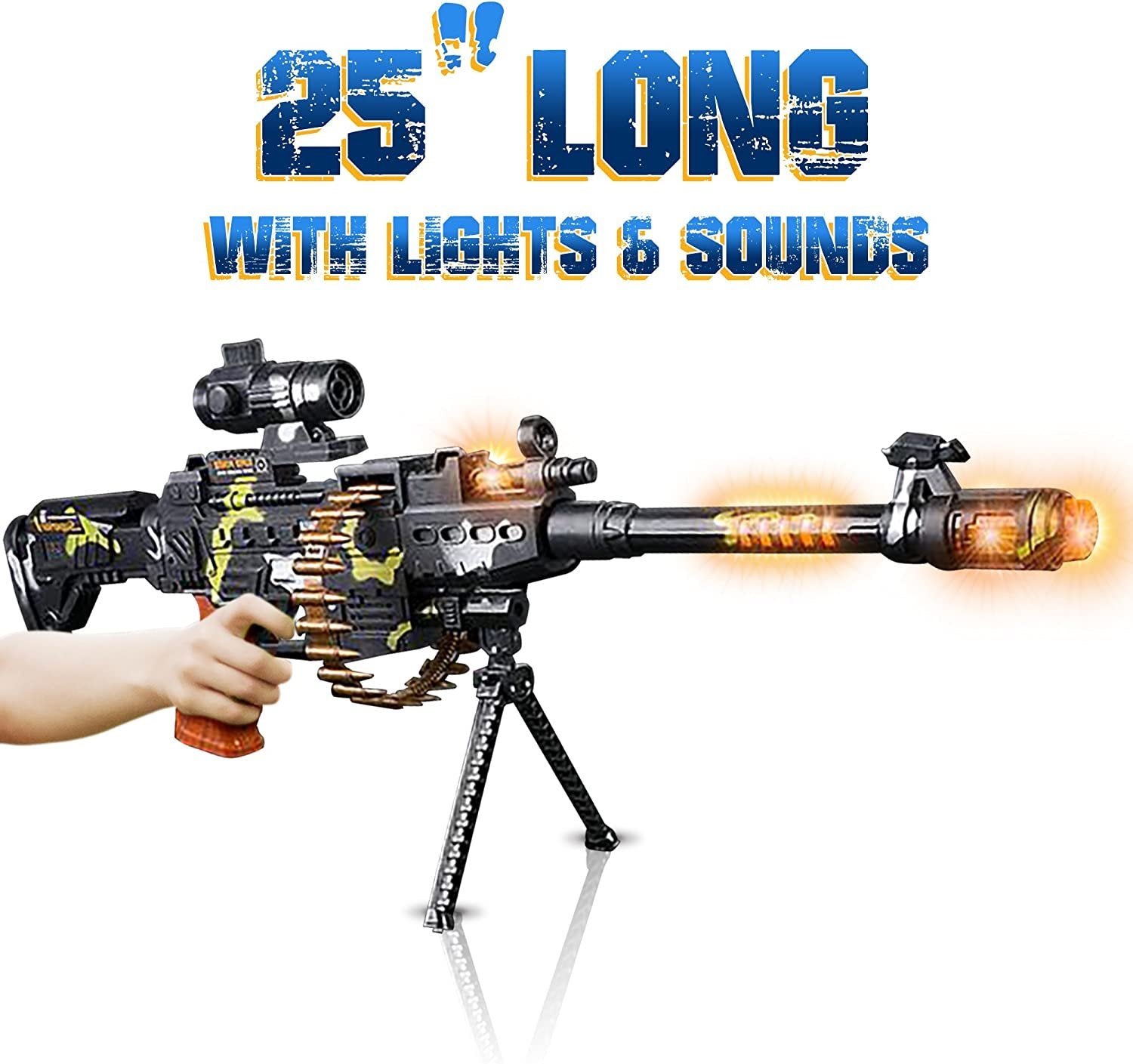 Toy Machine Gun with Scope, Sounds & Flashing Lights - Thrilling 25" Submachine Toy Gun