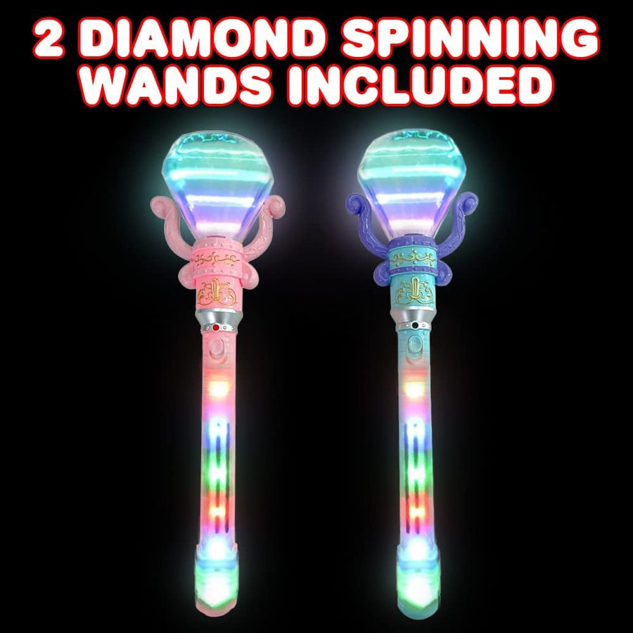 Light Up Diamond Wands for Kids, Set of 2, Princess LED Wands for Girls and Boys with Spinning LEDs and Batteries Included, Princess Toys for Hours of Pretend Play, Pink and Blue