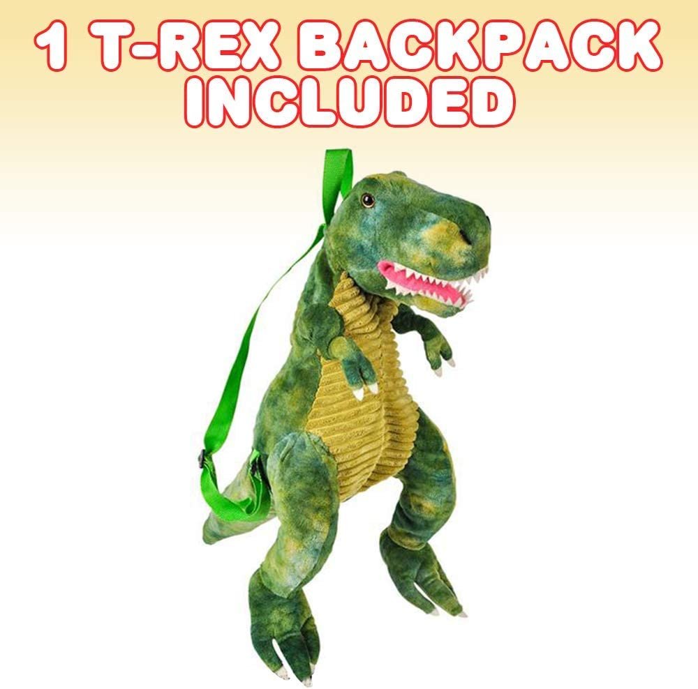 Plush T-Rex Backpack for Kids, Dinosaur Bag with Adjustable Straps & Zipper