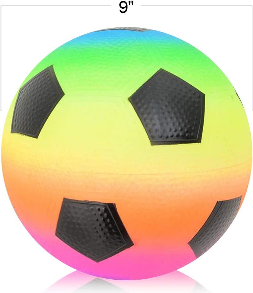Rainbow Soccer Playground Ball for Kids, Bouncy 9" Kick Ball for Backyard, Park, and Beach Outdoor Fun, Beautiful Colors, Durable Outside Play Toys for Boys and Girls - Sold Deflated