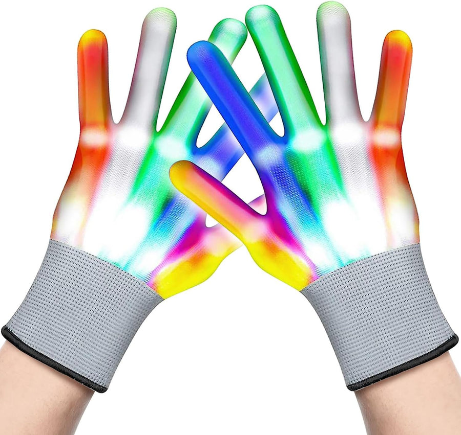 Led Light Up Gloves for Kids - 1 Pair - Medium Sized Glow in the Dark Gloves with 6 Cool Flashing Modes - Kids Light Up Gloves for Halloween Costumes - Rainbow Party Favors