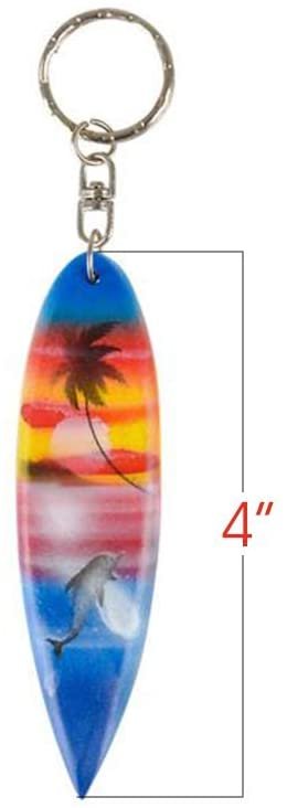Wooden Surfboard Keychains, Set of 12, Fun Key Chains for Backpack, Purse, Luggage, Great Giveaways for Birthday, Luau, Beach, and Pool Parties, Cool Goodie Bag Fillers for Kids