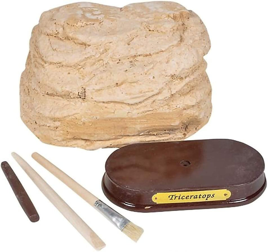 Dinosaur Excavation Kit for Kids, 5.5” Triceratops Skull Excavating Set with Fossil Digging Tools and Stand, Fun Science Activity Toy, Educational Dinosaur Gift for Boys and Girls