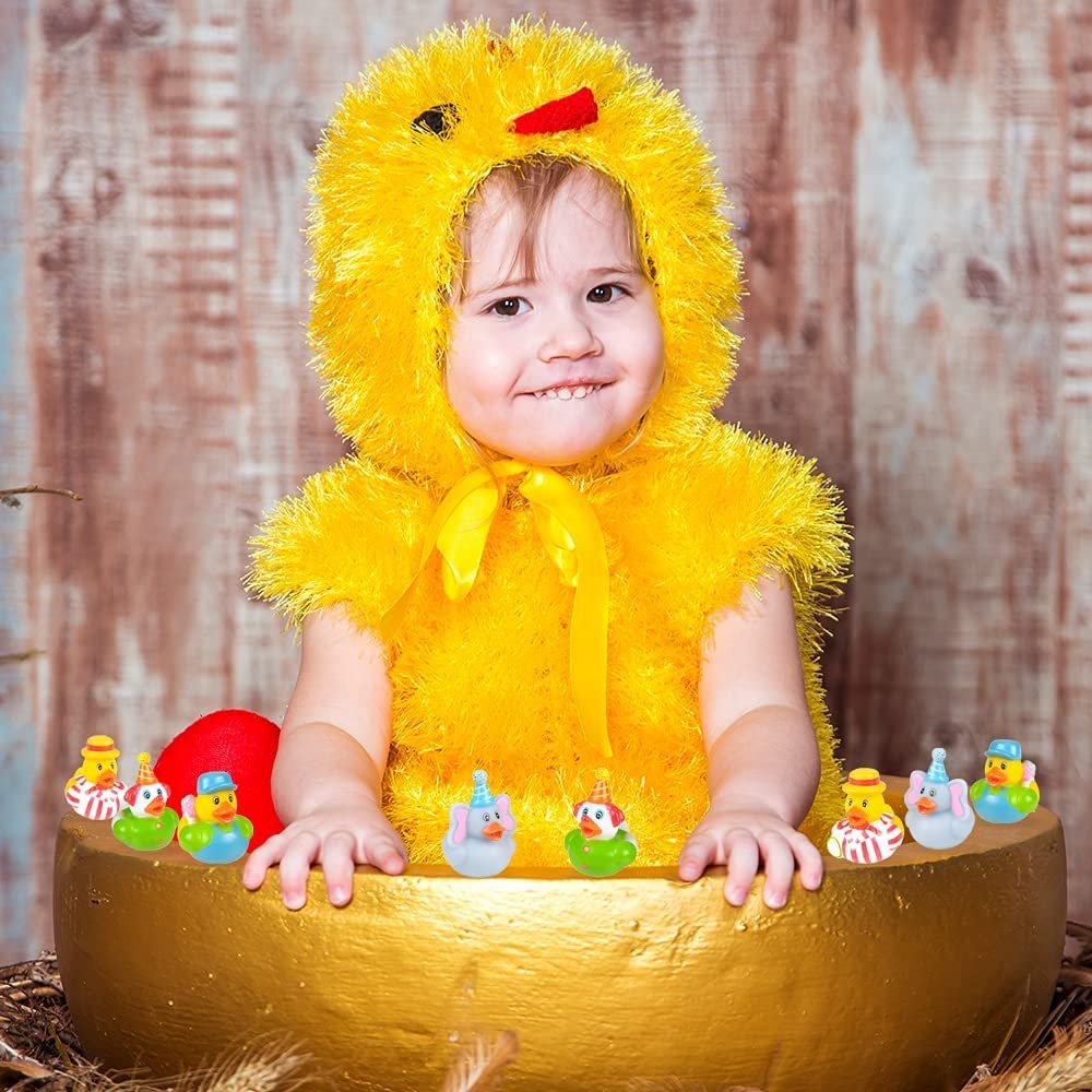 Carnival Rubber Duckies for Kids, Pack of 12 Cute Duck Bathtub Pool Toys, Fun Carnival Supplies, Birthday Party Favors for Boys and Girls