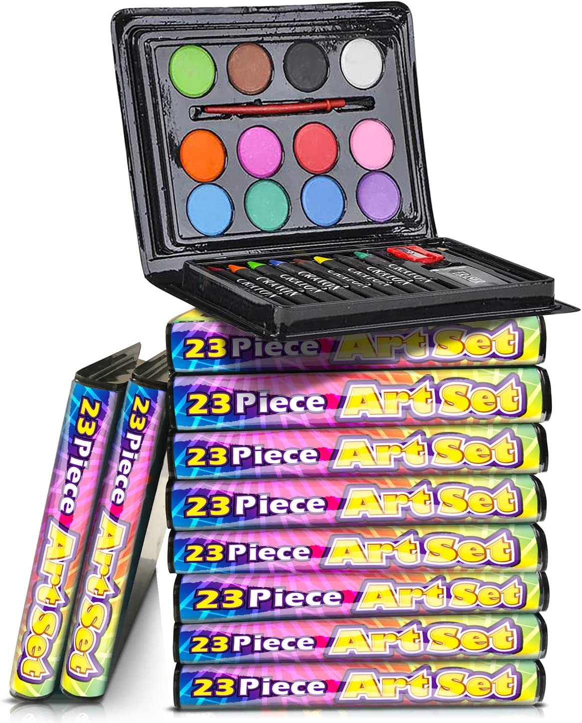 Mini Art Sets for Kids - Pack of 12-23-Piece Kits with Watercolors