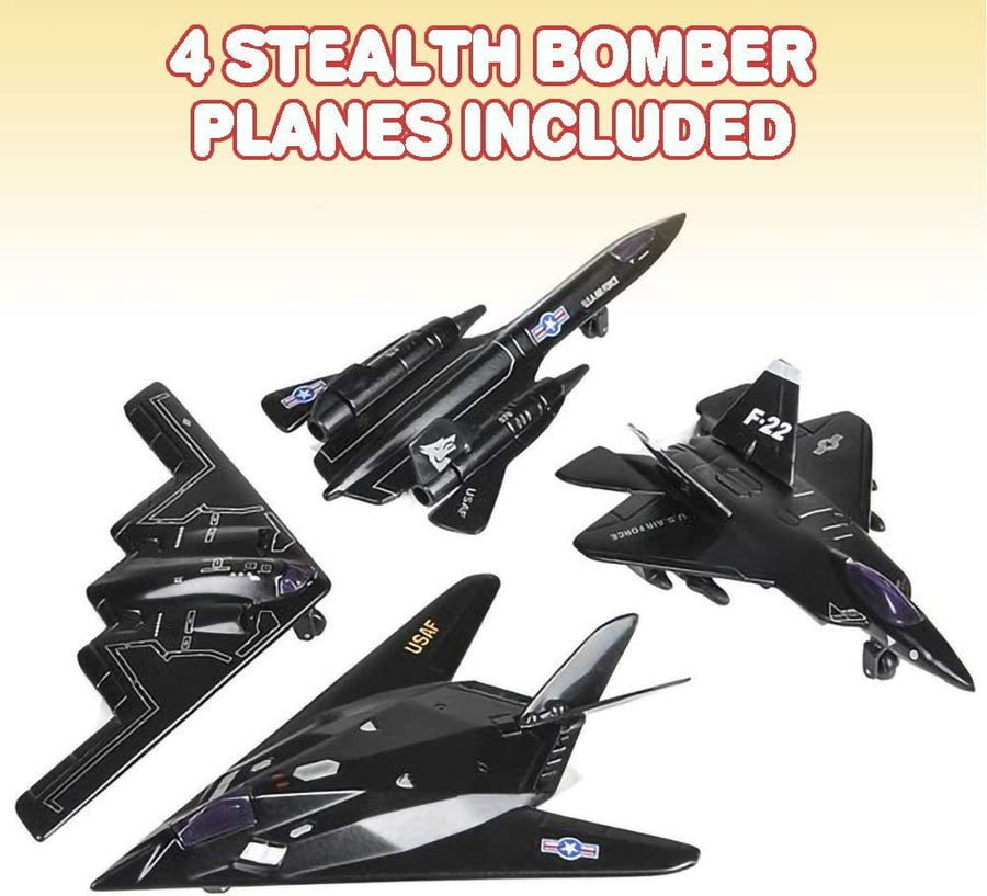 Diecast Stealth Bomber Toy Jets with Pullback Mechanism, Set of 4, Diecast Metal Jet Plane Fighter Toys for Boys, Air Force Military Cake Decorations, Aviation Party Favors
