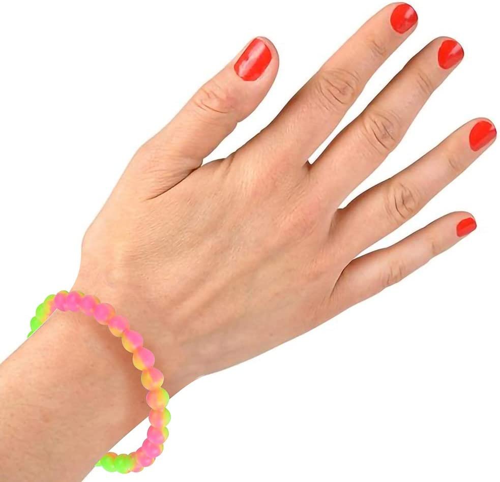 Tie Dye Bead Bracelets - Pack of 12 Stretch Novelty Wristbands in Assorted Colors - Fun Party Favor, Carnival Prize, Goodie Bag Fillers, Bracelets for Kids and Adults