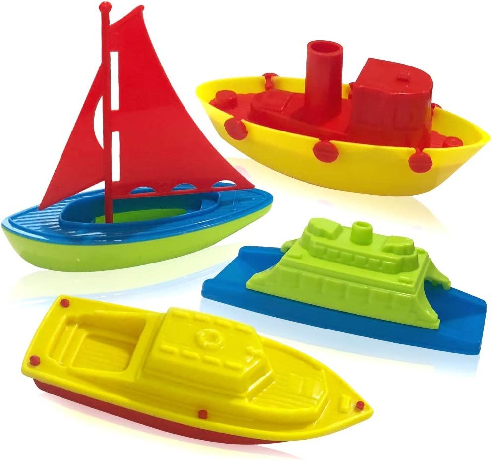 Plastic Sailing Boats for Kids, Set of 4, Colorful Pool and Bath