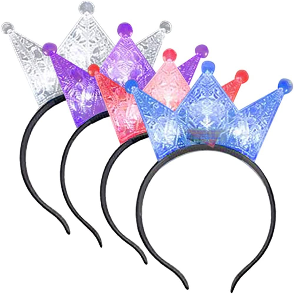 Light Up Crowns for Kids, Set of 4, LED Headband Crowns for Girls and Boys,  Princess Party Supplies, Princess Halloween Costume Accessories, Cute