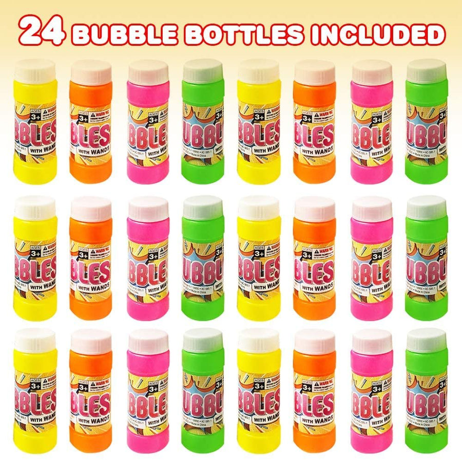 24 Pack Bubble Blower Bottles with Wands - 3.5" - Bubble Toy for Kids with 2oz of Solution - Outdoor Summer Fun - Birthday Party Favors, Supplies for Boys and Girls - Assorted Colors