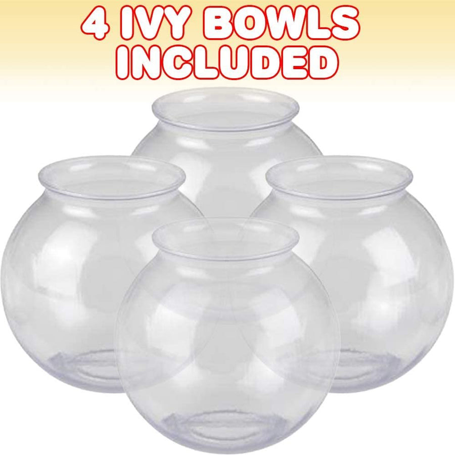 Plastic Ivy Bowls, Set of 4, Empty 16oz Clear Bowls with Wide Open Mouth, Deep Fish Bowl for Carnival Goldfish Games, Candy Display, Wedding Reception Decorations, or Desk Décor
