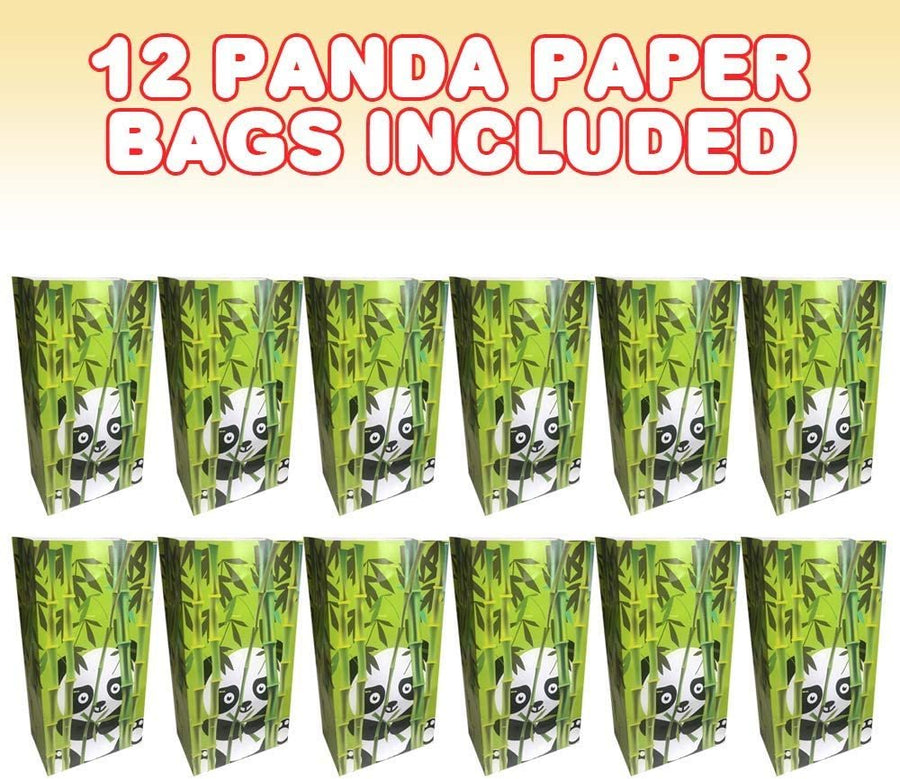 Panda Paper Party Favor Bags, Pack of 12, Fun Theme Goodie Gift Bags, Durable Treat Bags, Zoo-Themed Party Supplies and Favors for Birthday, Baby Shower, Holiday Goodies