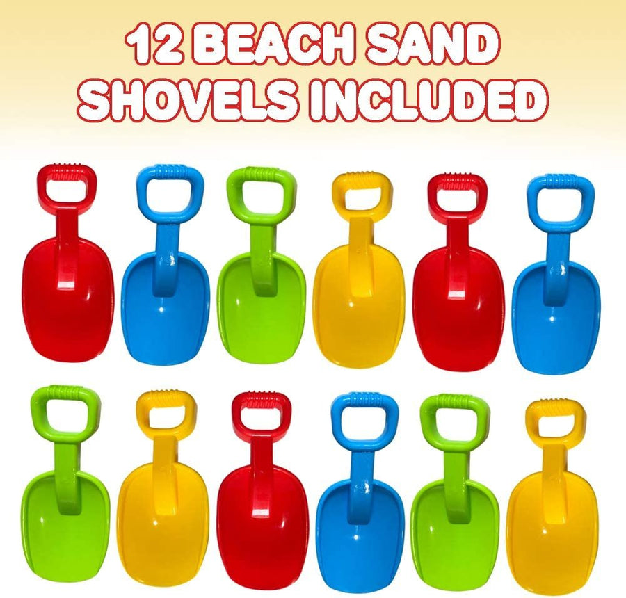 10.5" Beach Sand Shovels - Set of 12 - Durable Plastic Beach and Backyard Toys for Boys and Girls - Bright Assorted Colors - Fun Birthday Party Favors and Gifts for Kids and Toddlers