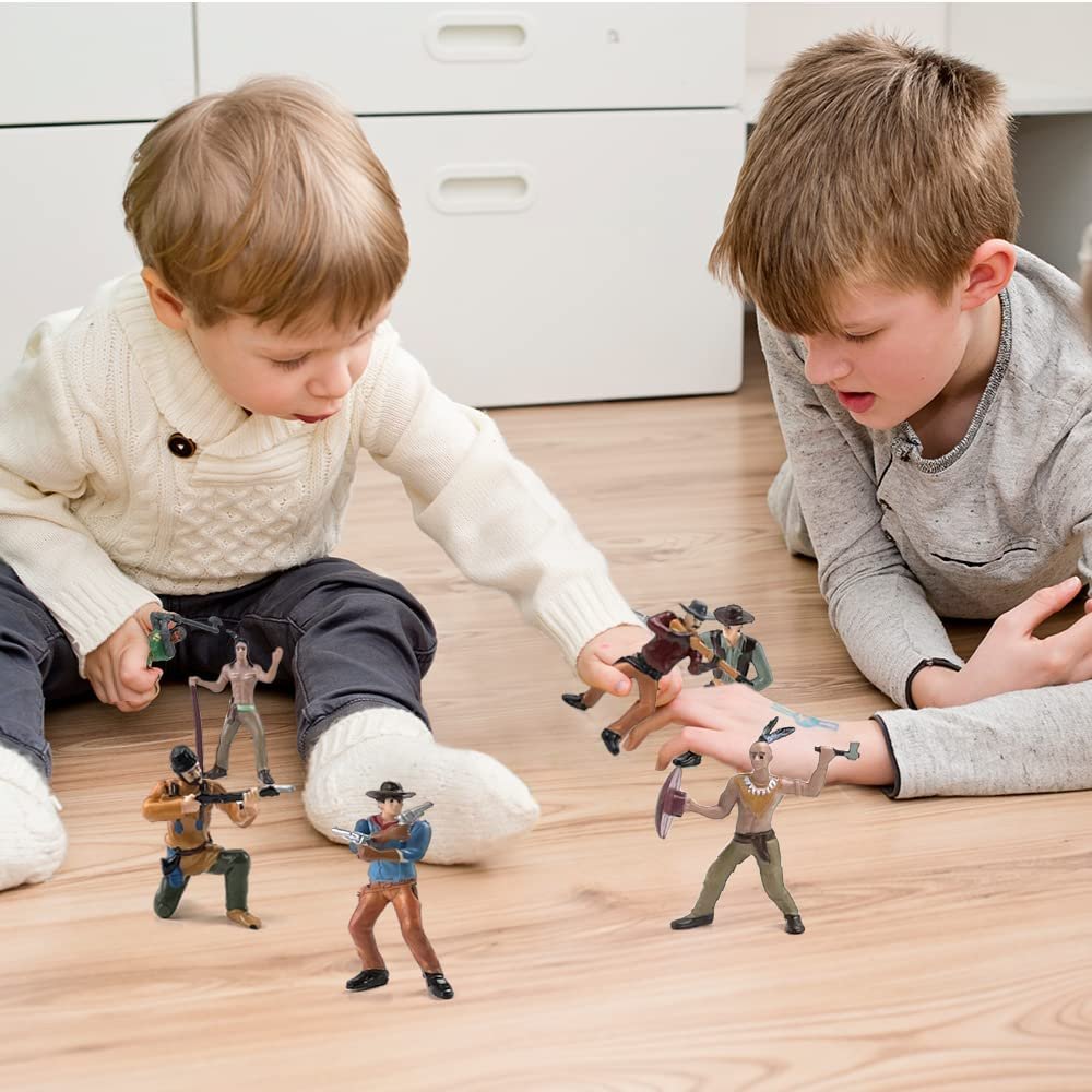 Cowboy and Indian Action Figures, Set of 12, Free-Standing Cowboys and Indians Toys with Realistic Details, Western Party Decorations and Cake Toppers, Western Party Favors for Kids