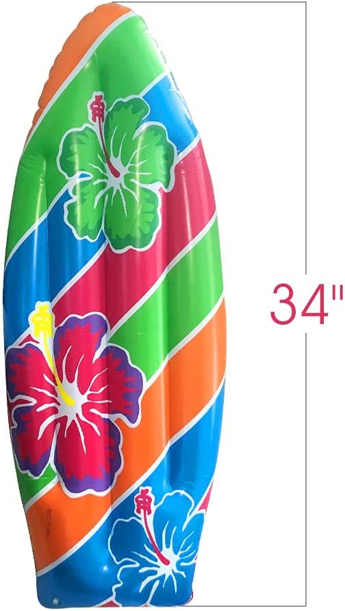 Luau Surfboard Inflate, 1 Piece, 34'' Inflatable Surfboard for Beach, Tropical and Luau Party Decorations, Inflatable Pool Toy for Kids and Adults, Beach Party Inflate
