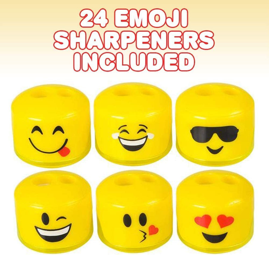 Emoticon Sharpeners for Kids, Bulk Pack of 24, Emoticon Smile Face Pencil and Crayon Sharpeners, Fun School Supplies for Children, Emoticon Birthday Party Favors for Boys and Girls
