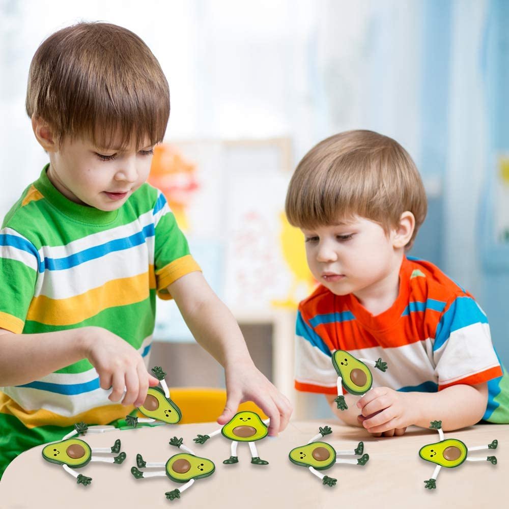 Bendable Avocado Figures, Set of 12 Novelty Food Shaped Bendy Figurines, Stress Relief Fidget Toys for Kids, Birthday Party Favors, Goodie Bag Stuffers, Piñata Fillers for Boys and Girls