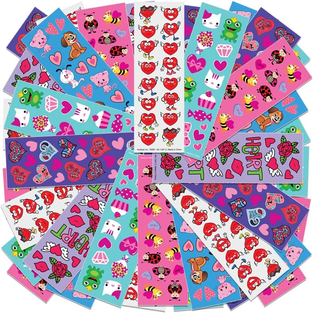Valentines Day Stickers for Kids, 100 Sheets with Over 1,600