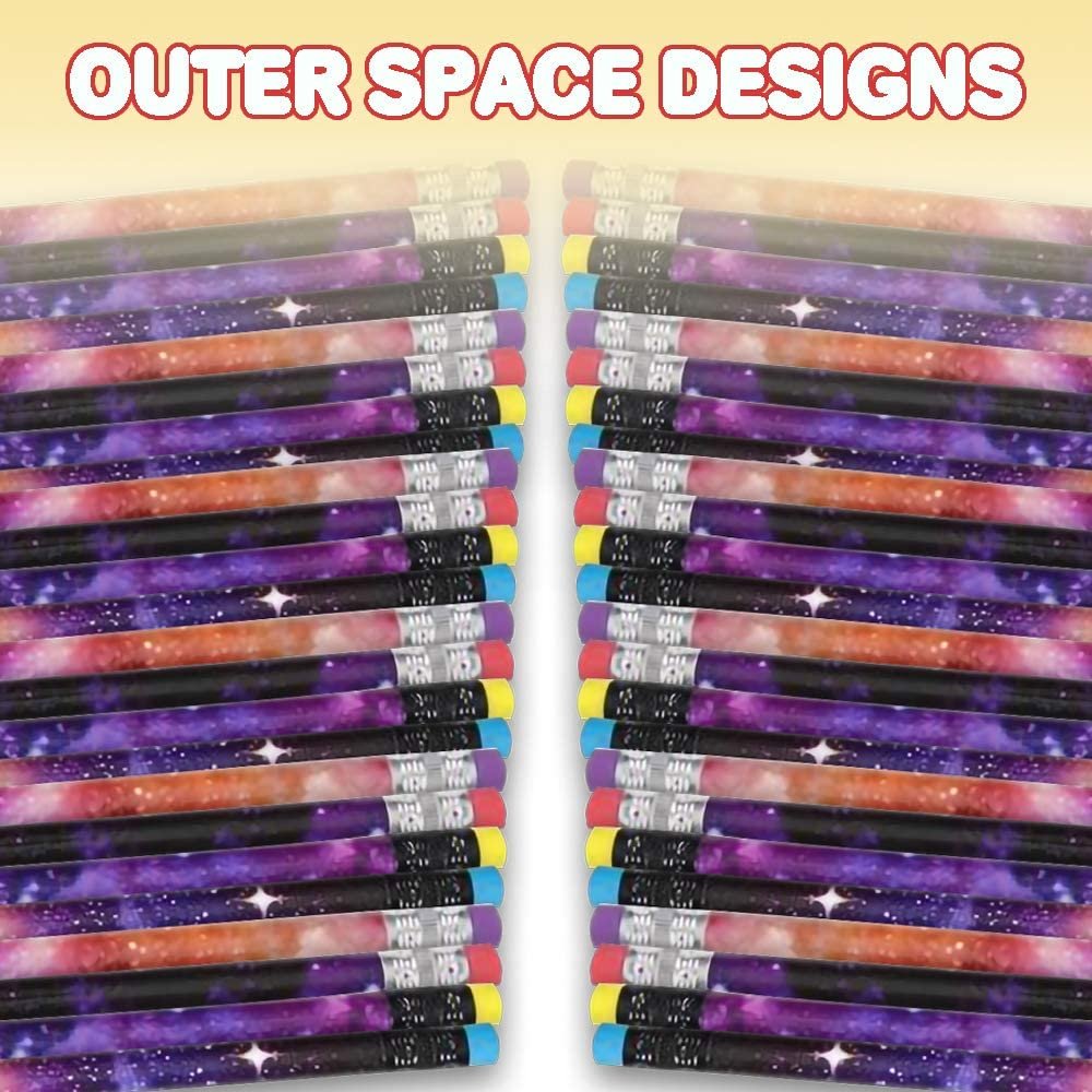 Galaxy Pencils for Kids - Pack of 48 - Assorted Outer Space Designs - Cute Writing Pencils with Durable Erasers, Teacher Supplies for Classrooms, Student Reward, Astronomy Party Favors