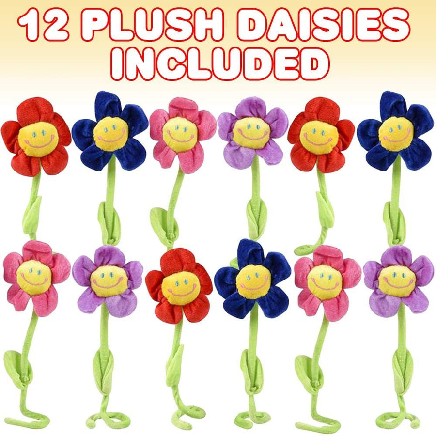 Daisy Flower Plush Toys, Set of 12, Colorful Flowers with Smiley Faces and Bendable Stems, Cute Birthday Party Favors, Boys’ and Girls’ Room Decorations, Classroom Teacher Rewards
