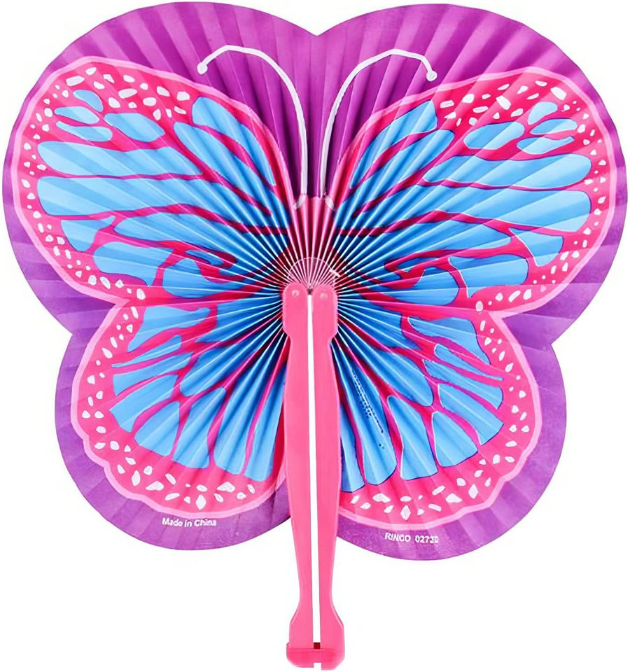 9.5" Handheld Butterfly Folding Fans - Pack of 12 Foldable Fans in Assorted Colors and Designs, Goodie Bag Filler, Party Favors and Supplies, Fun Novelties and Gifts for Kids Ages 3+