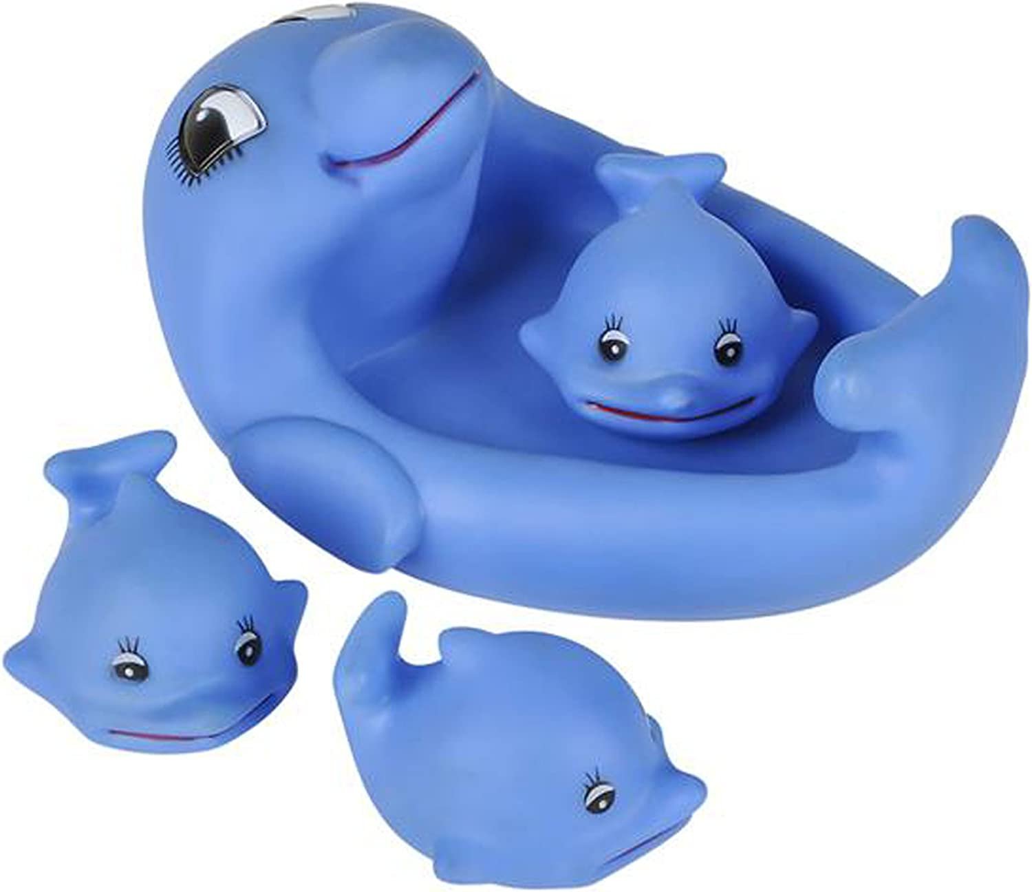 Floating Dolphin Bath Play Set - 4 Piece Fun Water Bathtub Toys for Kids - Non Toxic Playing Kit for Tub, Pool, Beach - Great Gift Idea for Boys, Girls, Toddlers, Babies - Blue