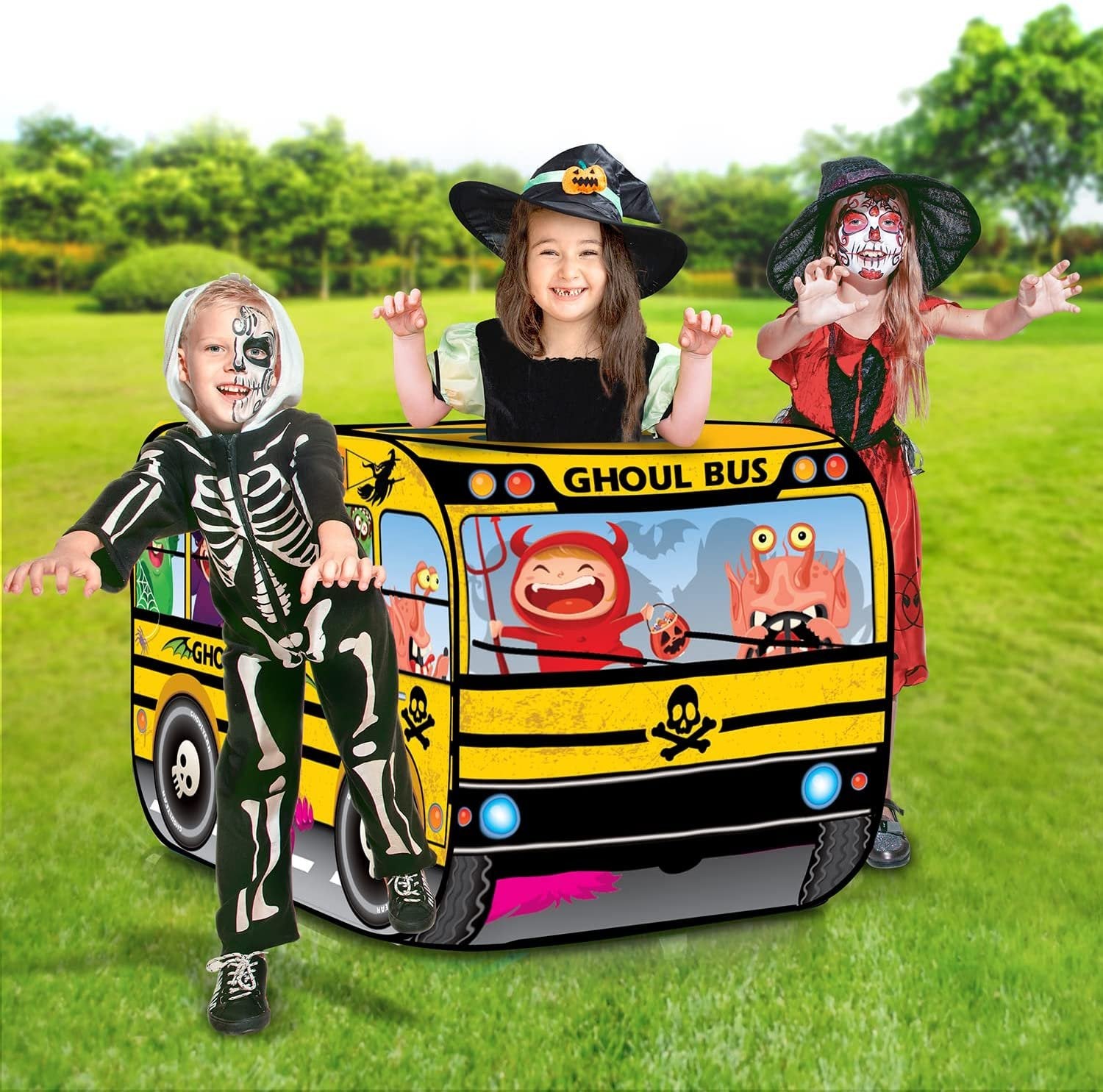 Ghoul School Bus Pop Up Tent, Halloween Tent for Kids with a Carry Bag, Pop Up Play Tent for Hours of Fun, Great for Indoor Halloween Decorations, 43.5 x 28 x 26.5"es