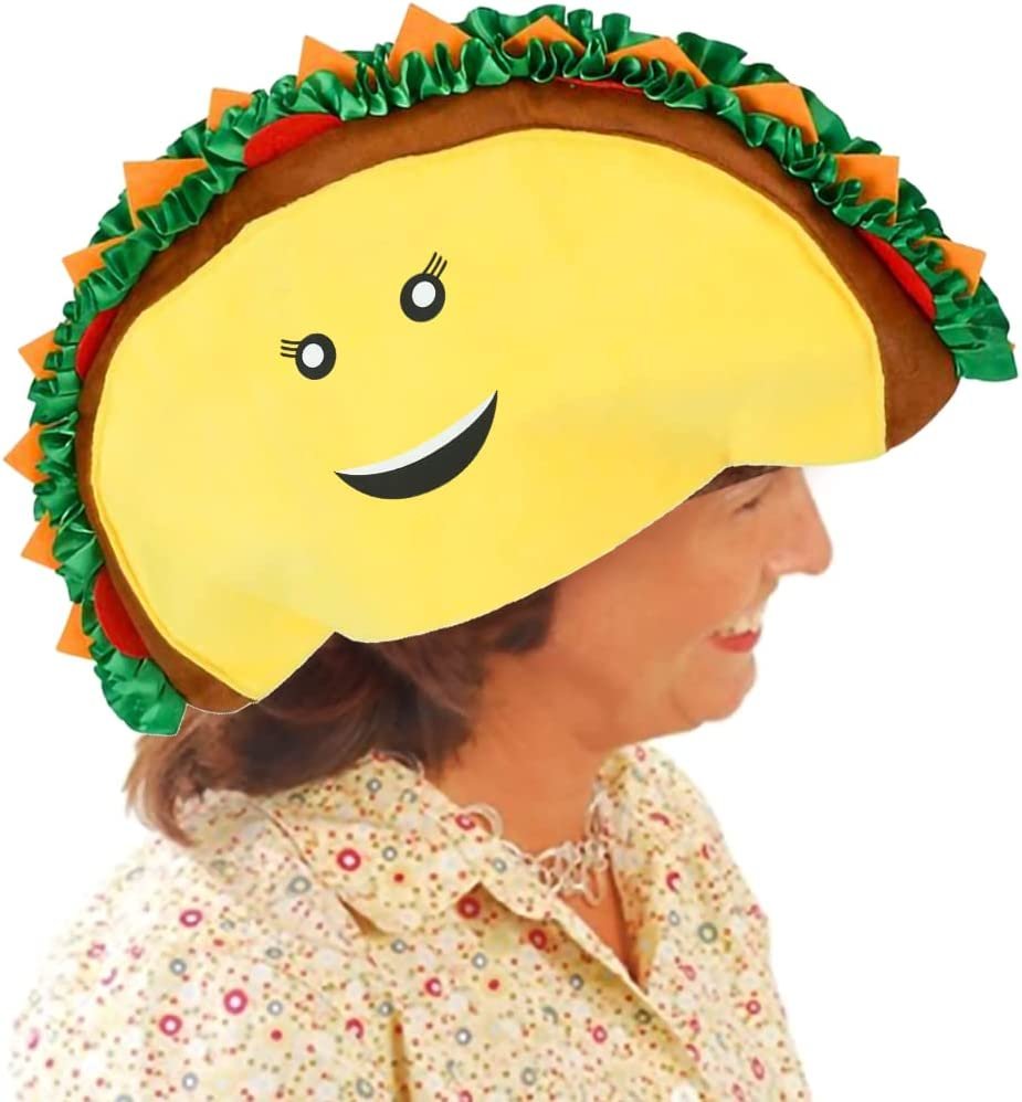 Funny Taco Hat, 1 PC, Fun Halloween Costume Accessory, Cinco De Mayo Party Supplies Decorations, One Size Fits Most, Crazy Silly Hat with Felt Toppings and Plush Fabric