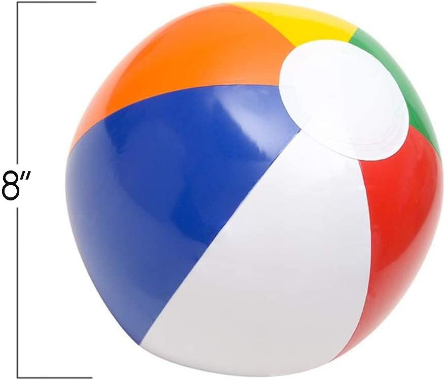 Rainbow Inflatable Beach Balls - Pack of 12 - Multicolored 8" Floating Bouncing Balls for Pools - Fun Party Favor and Gift for Boys and Girls