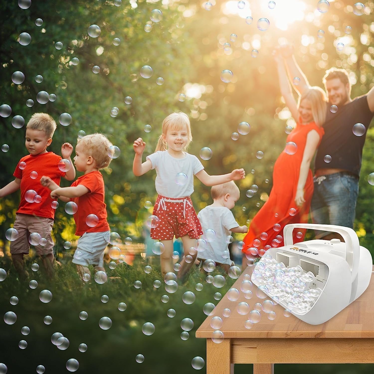 Electric Bubble Machine for Kids with Concentrated Bubble Solution, Plug-in Automatic Bubble Machine, Blows Up to 8000 Bubbles Per Minute, Dual Fan Bubble Blower for Kids Party