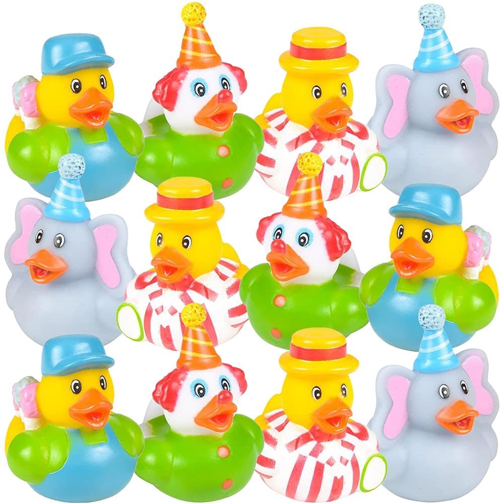 Carnival Rubber Duckies for Kids, Pack of 12 Cute Duck Bathtub Pool Toys, Fun Carnival Supplies, Birthday Party Favors for Boys and Girls