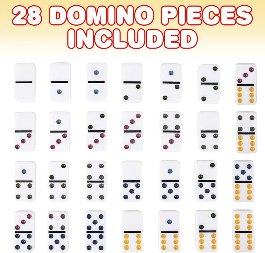 Gamie Double Six Dominos Set, Includes 28 Pieces in a Tin Box, Plastic Dominoes Set for Adults and Kids, Great for Family Game Night, Learning Math, and Hours of Indoor Fun
