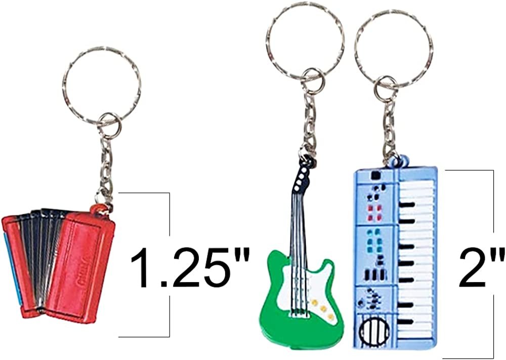 Musical Instrument Keychains, Set of 12, Plastic Keychains with Assorted Instrument Designs, Music Gifts for Kids and Adults, Music Party Favors and Good Behavior Incentives