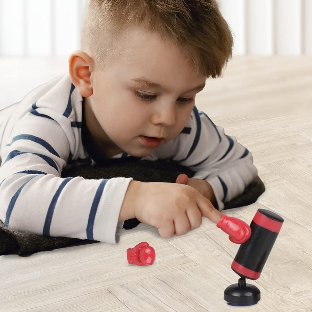 Mini Boxing Bag Set for Kids, 3-Piece Set with 1 Mini Punching Bag and 2 Gloves, Cool Desk Toys for Adults, Boxing Tabletop Game for Stress Relief and Hours of Fun