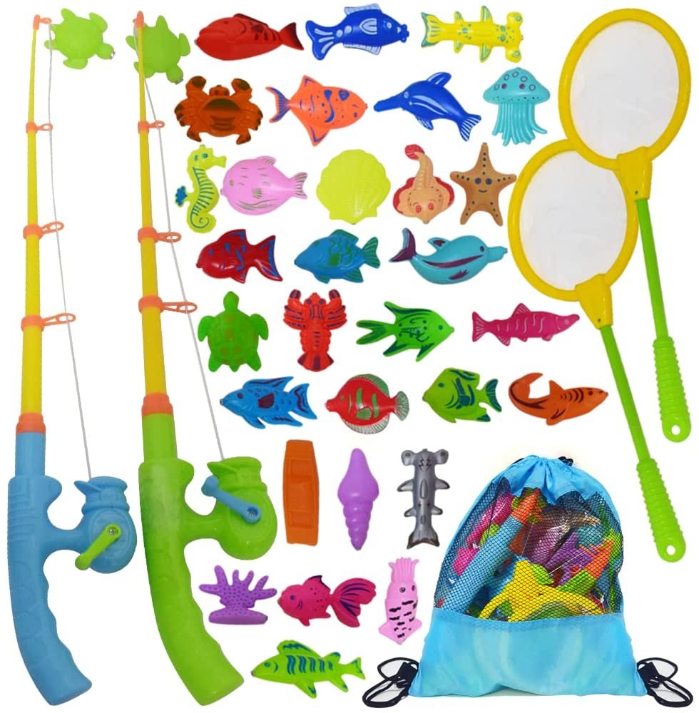 B Toys - Fishing Play Set For Kids - Magnetic Fishing Game - 2 Fishing Rods