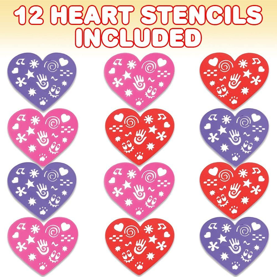Valentines Day Heart Stencil Set for Kids, Colorful Drawing Template Kit, Set of 12