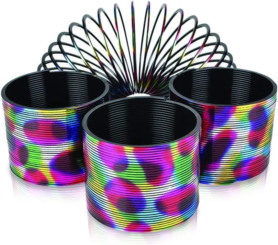 Metallic Rainbow Coil Springs, Set of 4, Plastic Rainbow Coil Springs for Kids, Fun Birthday Party Favors for Boys and Girls, Goodie Bag Fillers, Old School Retro Toys
