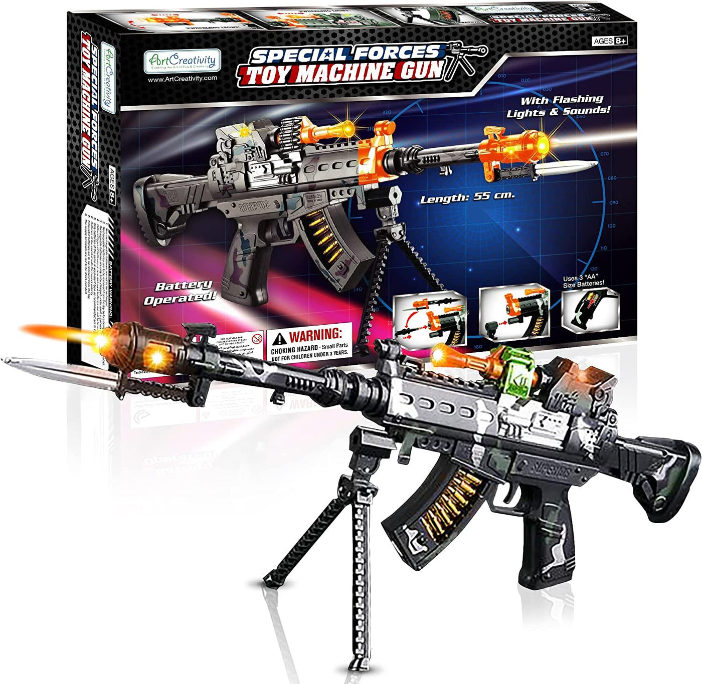 Special Forces Toy Machine Gun with LEDs, Sound & Bayonet | 22” Kids’ Light Up Military Assault Rifle | Cool Stand & Shoulder Strap | Batteries Included | Great Gift for Boys and Girls