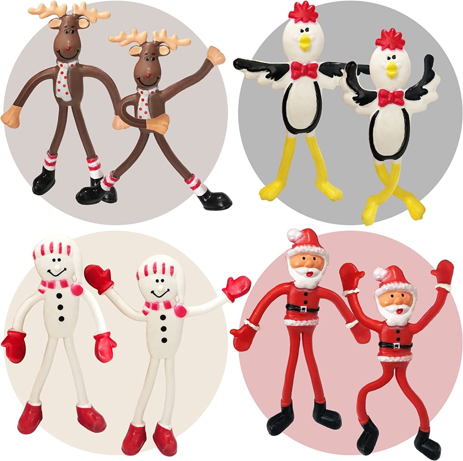 Christmas Bendable Figurines, Set of 12, Fidget Christmas Toys with Reindeer, Santa, Snowman, & Penguin Characters, Great as Christmas Party Favors and Holiday Stocking Stuffers for Kids