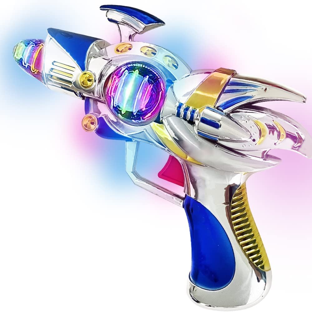 Blue Super Spinning Space Blaster Gun with Flashing LEDs and Sound Effects, Cool Futuristic Toy Gun with Batteries Included, Great Gift Idea for Kids