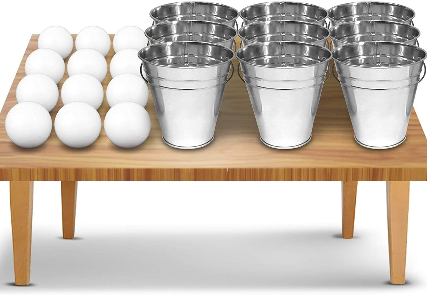 Gamie Bucket Ping Pong Ball Game Includes 9 Metal Buckets, 12 Balls, and 1 Number Sticker Sheet - Fun Party Activity for Kids and Adults, Great Gift Idea for Kids