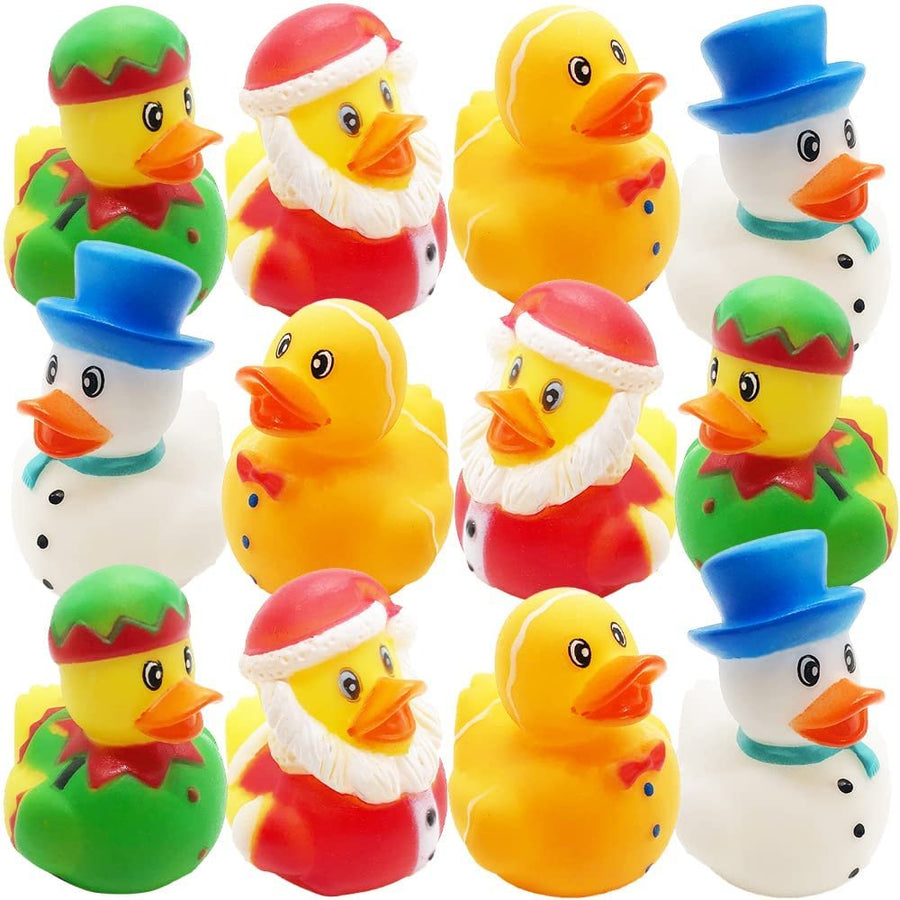 Christmas Rubber Duckies for Kids, Pack of 12, Xmas Themed Duck Bathtub Pool Toys, Fun Carnival and Christmas Party Supplies, Birthday Party Favors for Boys and Girls